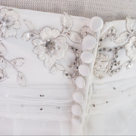 ALFRED ANGELO Strapless Cream Satin/Lace/Flower Detail Women's Dress Size M - Picture 6 of 15